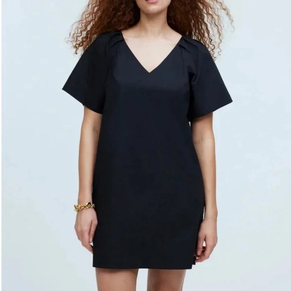Madewell V-Neck Mini Shirt Dress in True Black Size Medium - Picture 1 of 6